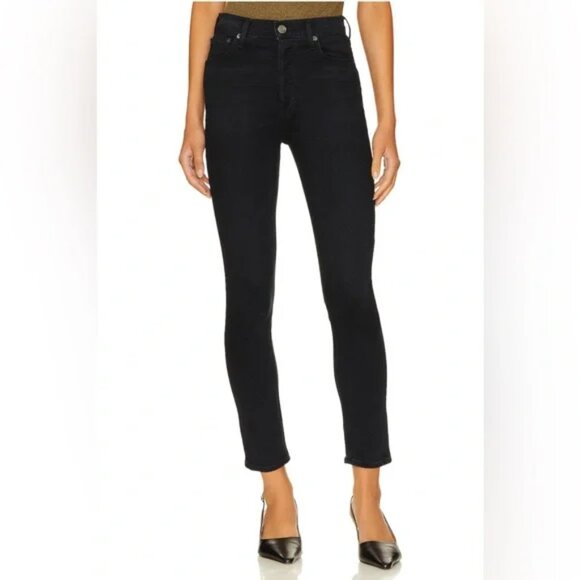 Agolde Black Nico Ankle Jeans Size 30 Stretch Denim Button Fly - Picture 1 of 11